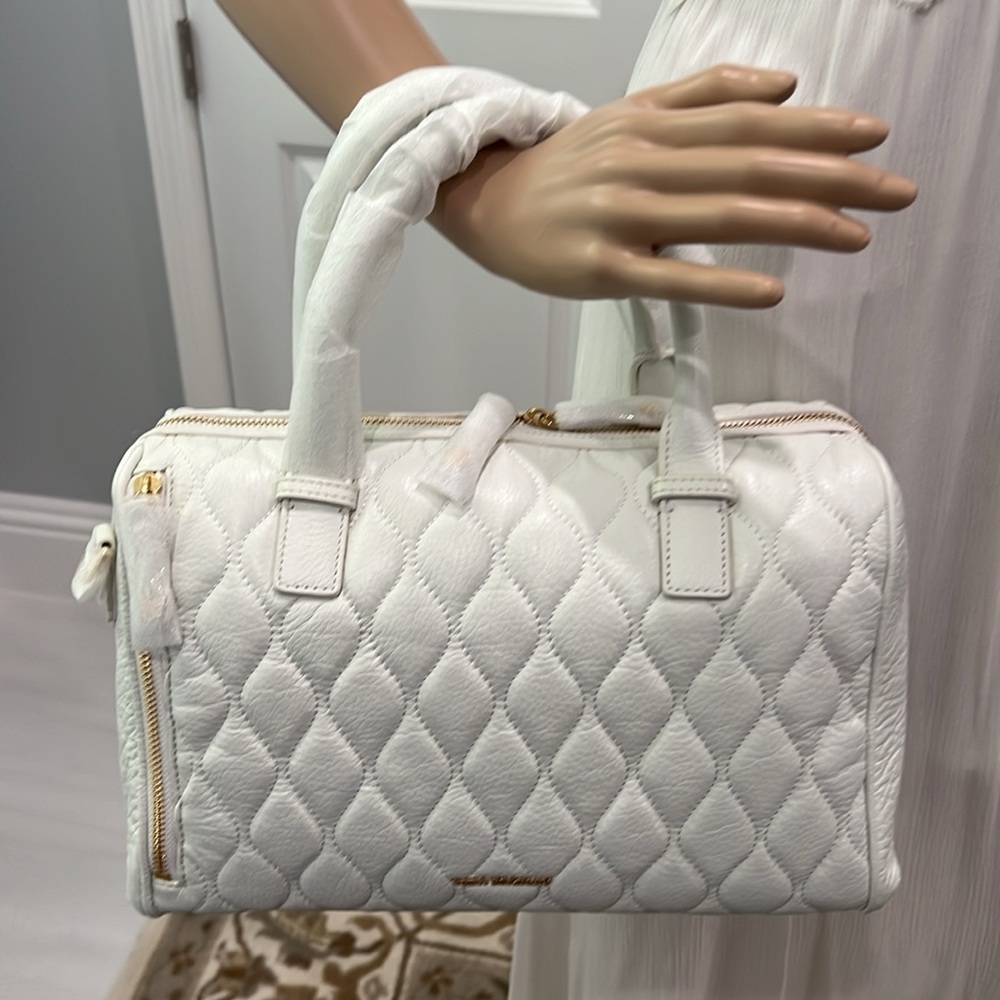 Vera Bradley Quilted Mario Satchel White Genuine Leather